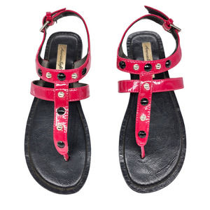 American Eagle Sandals Womens 8 Hot Pink Black Silver Studded Strappy Gladiator